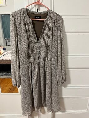 MSK Taupe Microdot Long-Sleeve Pintuck Tunic Dress